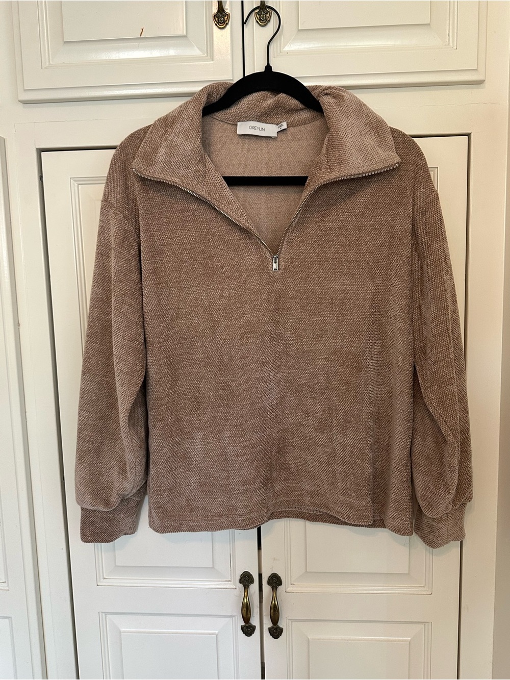 Greylin Taupe Quarter-Zip Pullover Sweater
